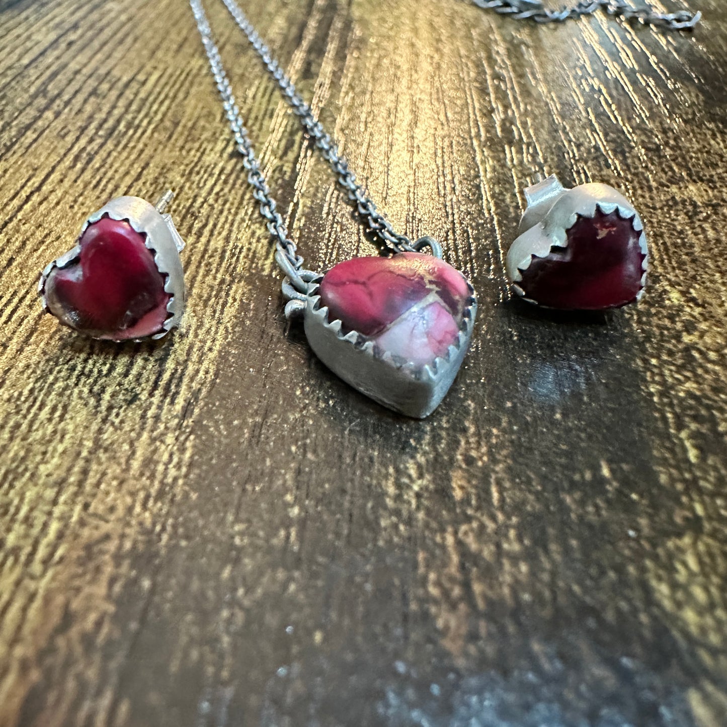 Handmade Red Rose Dahlia Necklace And Earrings Set, 925 Sterling Silver,  Signed