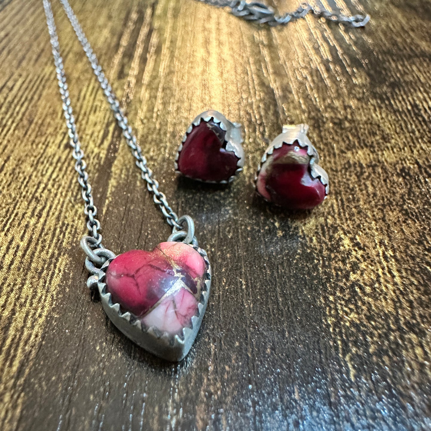 Handmade Red Rose Dahlia Necklace And Earrings Set, 925 Sterling Silver,  Signed