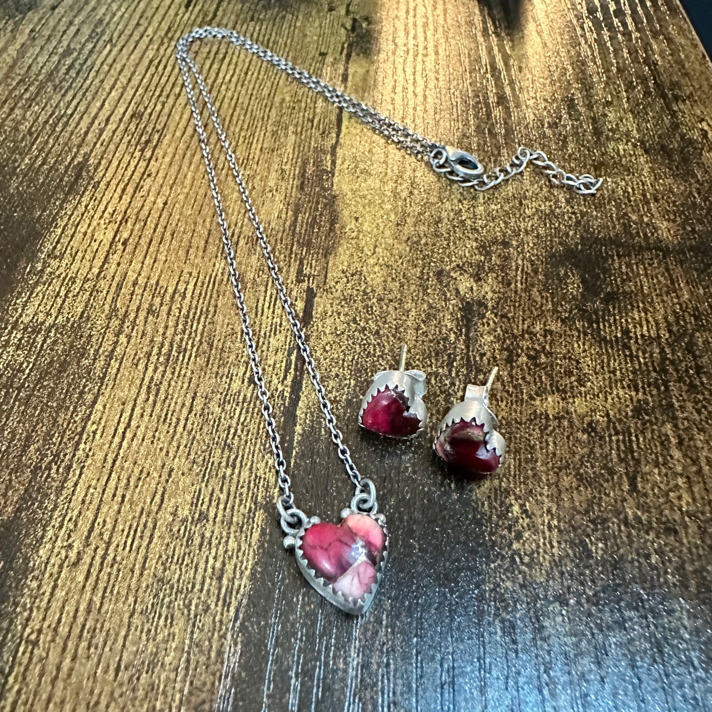 Handmade Red Rose Dahlia Necklace And Earrings Set, 925 Sterling Silver,  Signed