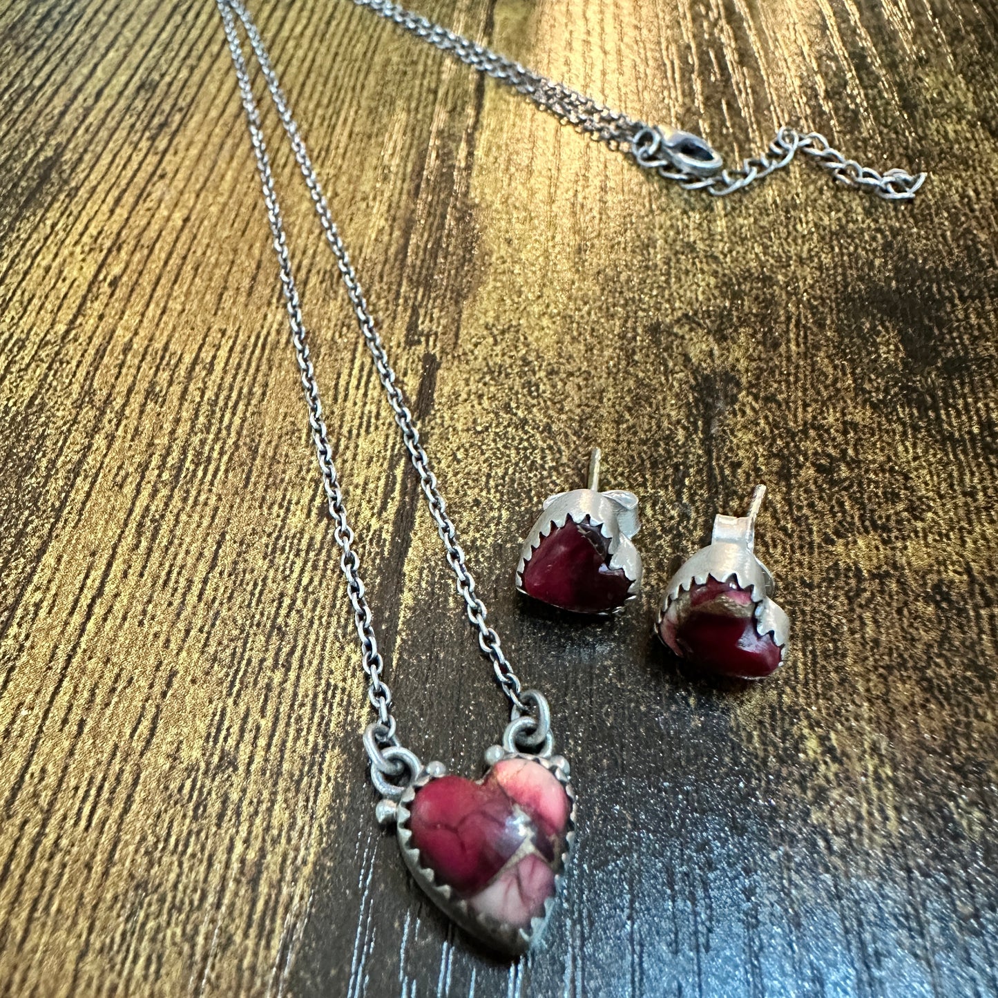 Handmade Red Rose Dahlia Necklace And Earrings Set, 925 Sterling Silver,  Signed