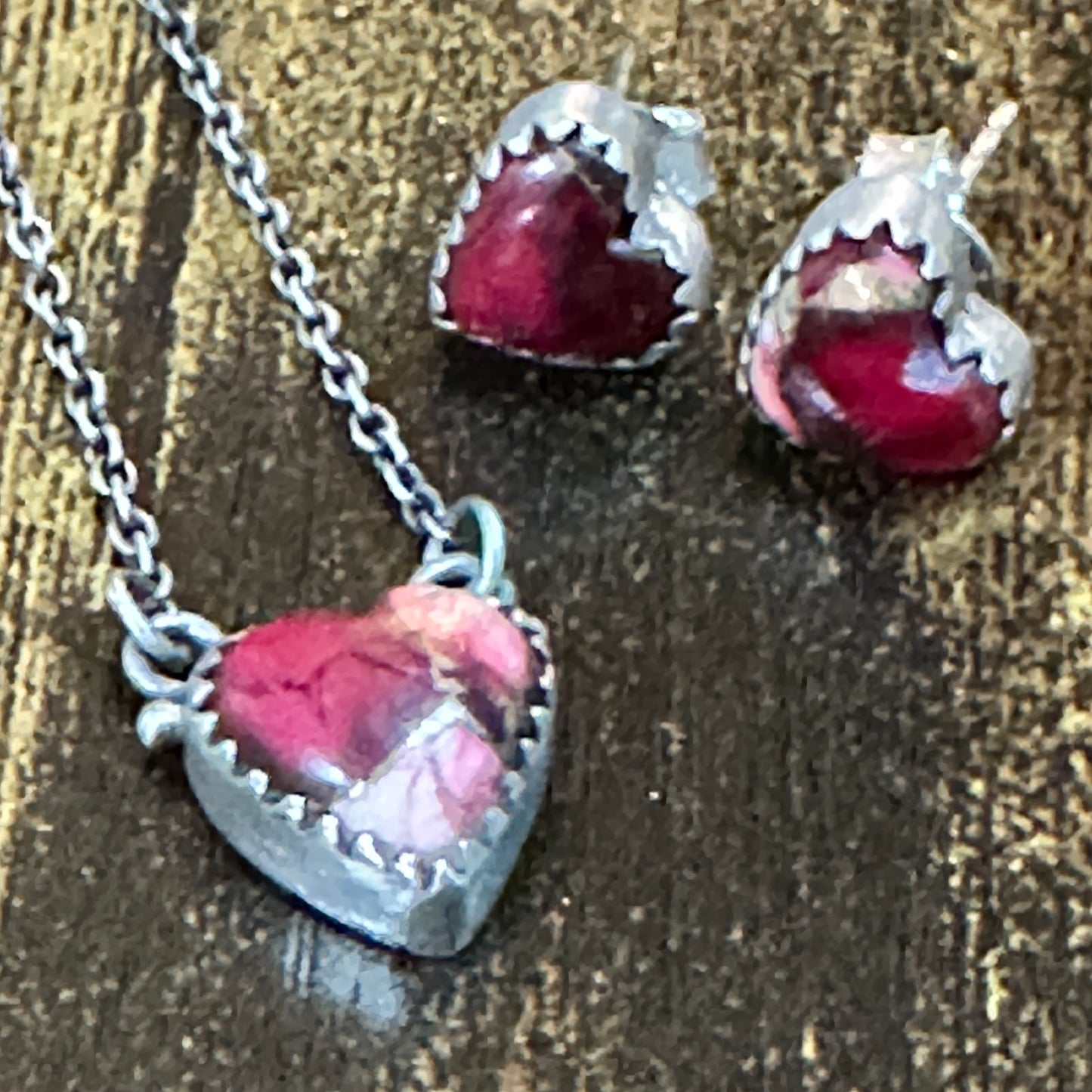 Handmade Red Rose Dahlia Necklace And Earrings Set, 925 Sterling Silver,  Signed