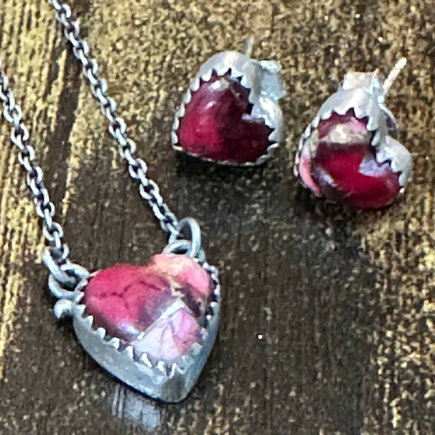 Handmade Red Rose Dahlia Necklace And Earrings Set, 925 Sterling Silver,  Signed