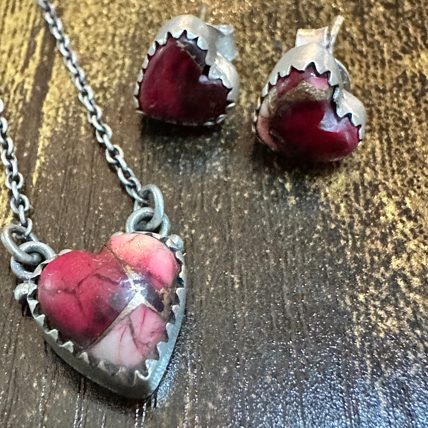 Handmade Red Rose Dahlia Necklace And Earrings Set, 925 Sterling Silver,  Signed