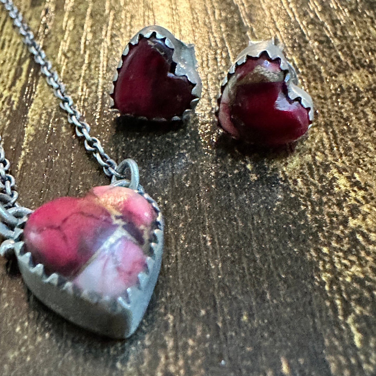 Handmade Red Rose Dahlia Necklace And Earrings Set, 925 Sterling Silver,  Signed