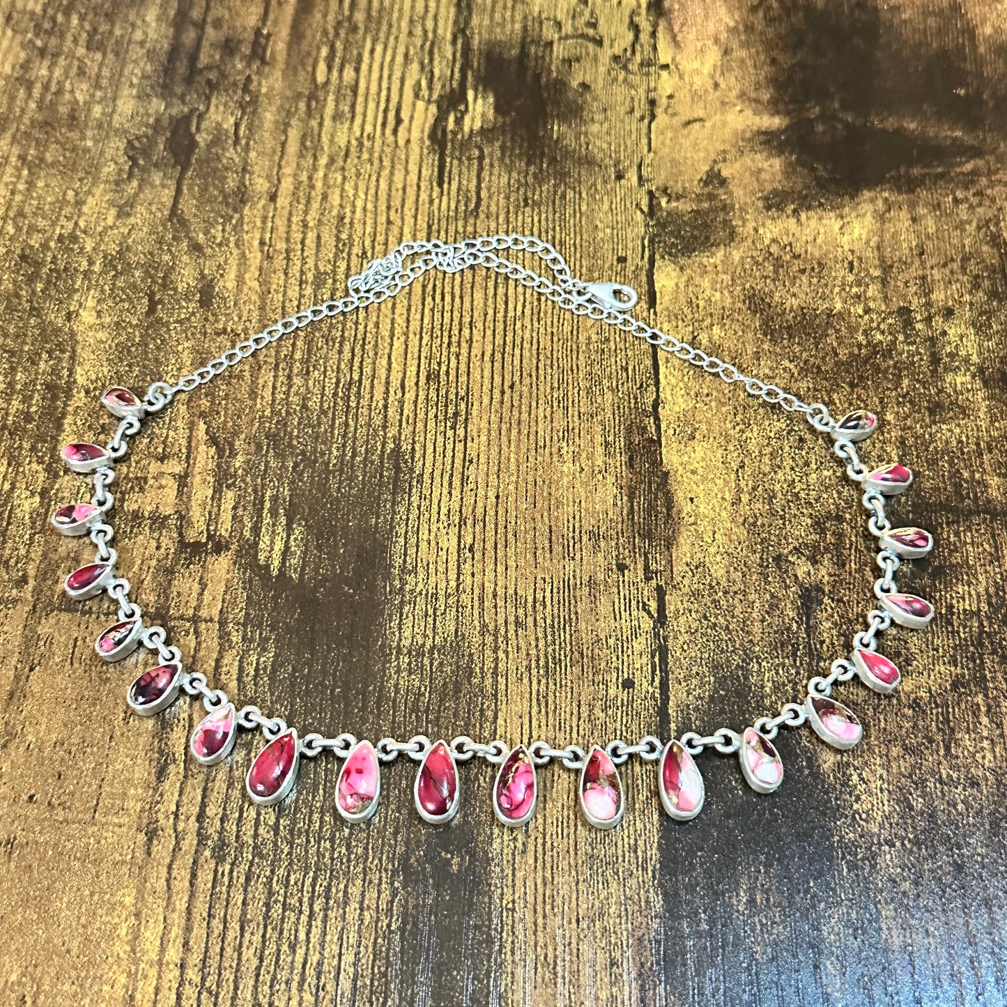 Handmade Red Rose Dahlia Choker Necklace, Sterling Silver Signed