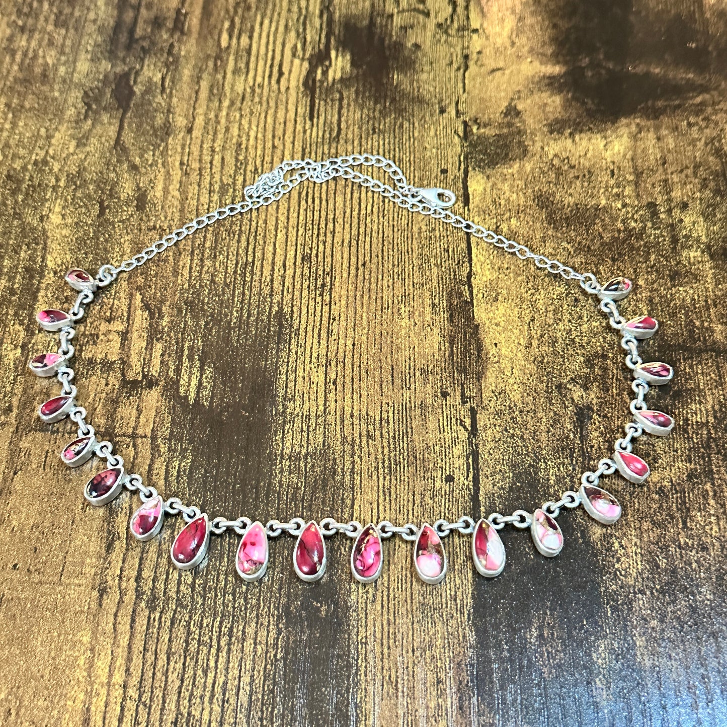 Handmade Red Rose Dahlia Choker Necklace, Sterling Silver Signed