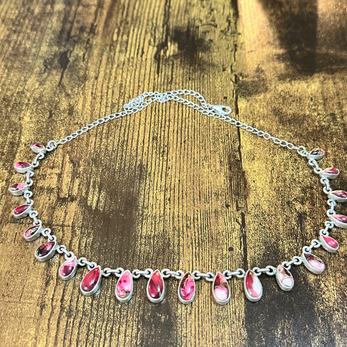 Handmade Red Rose Dahlia Choker Necklace, Sterling Silver Signed