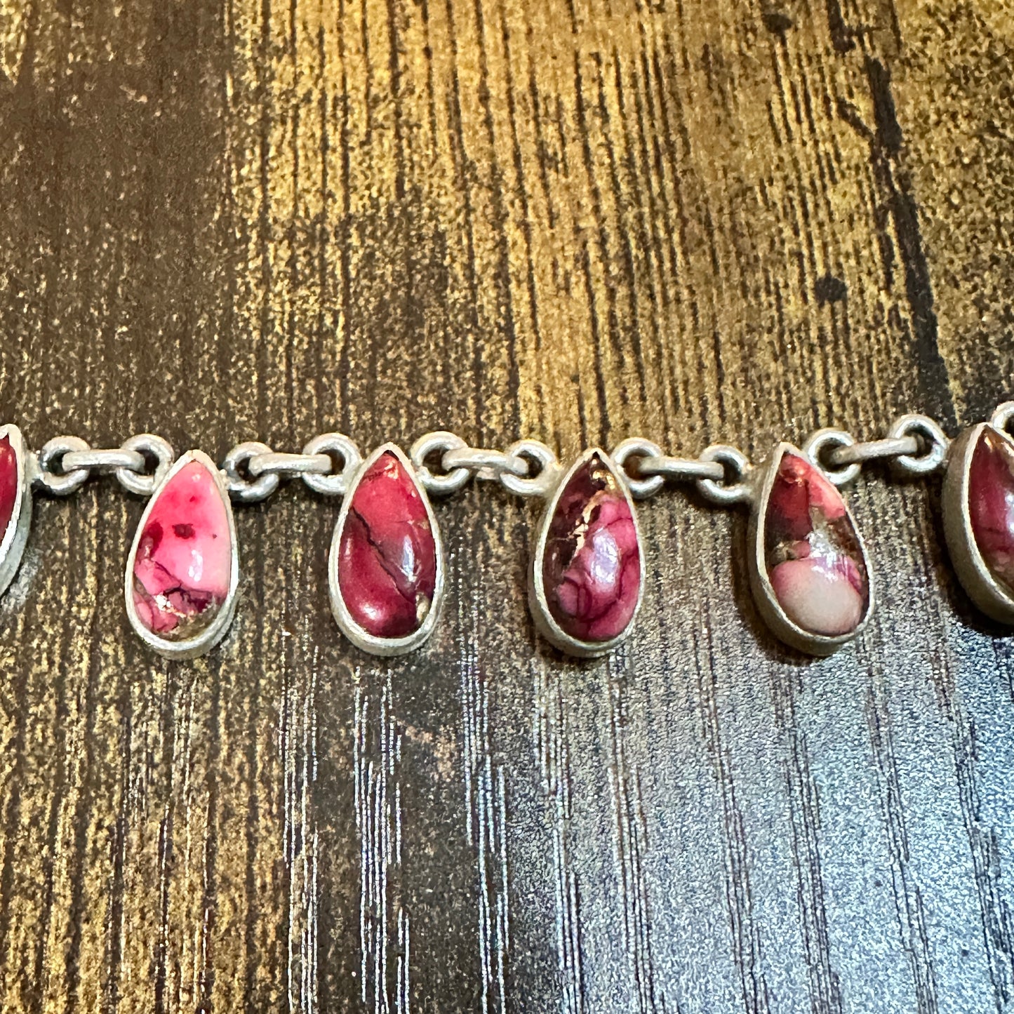 Handmade Red Rose Dahlia Choker Necklace, Sterling Silver Signed