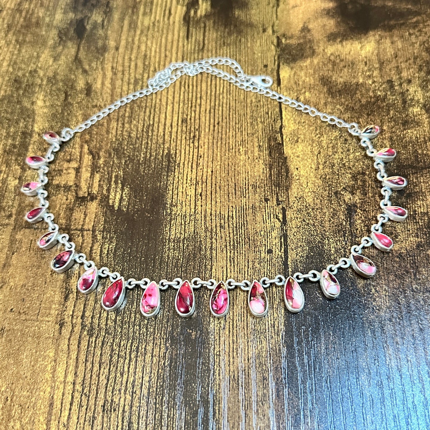 Handmade Red Rose Dahlia Choker Necklace, Sterling Silver Signed