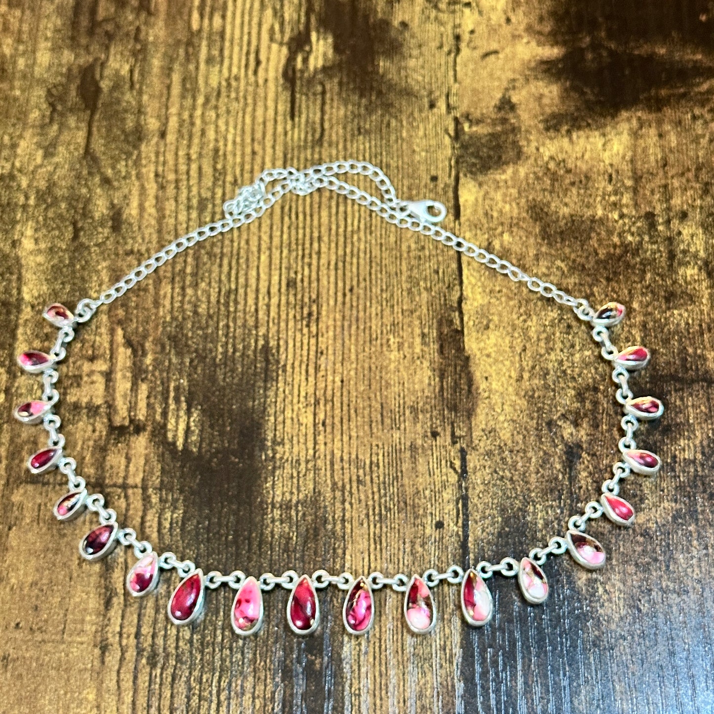 Handmade Red Rose Dahlia Choker Necklace, Sterling Silver Signed