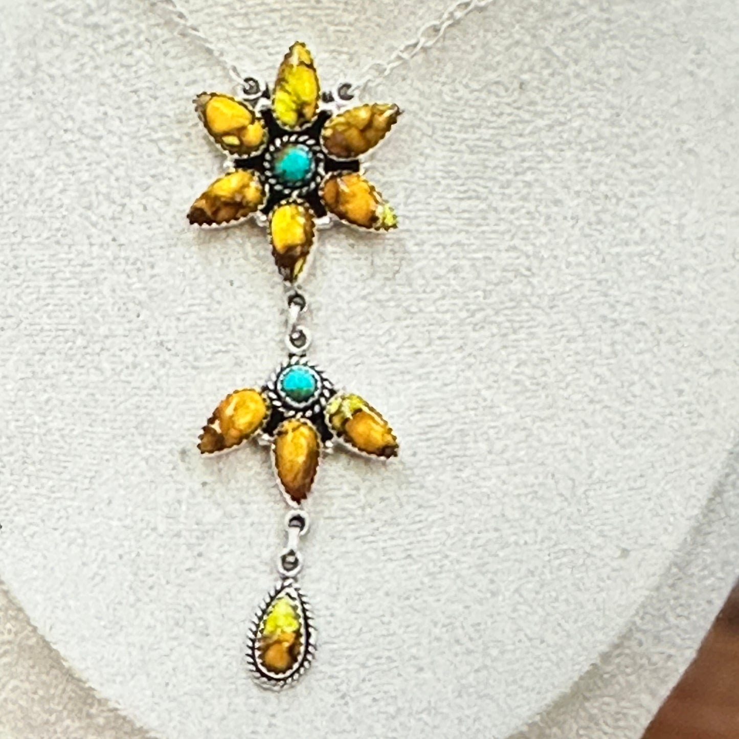 Handmade Honey Dahlia Necklace With Kingman Turquoise 925 Sterling Silver