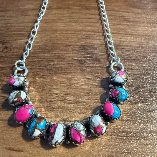 Cotton Candy Dalhia Turquoise Gemstone Necklace Silver