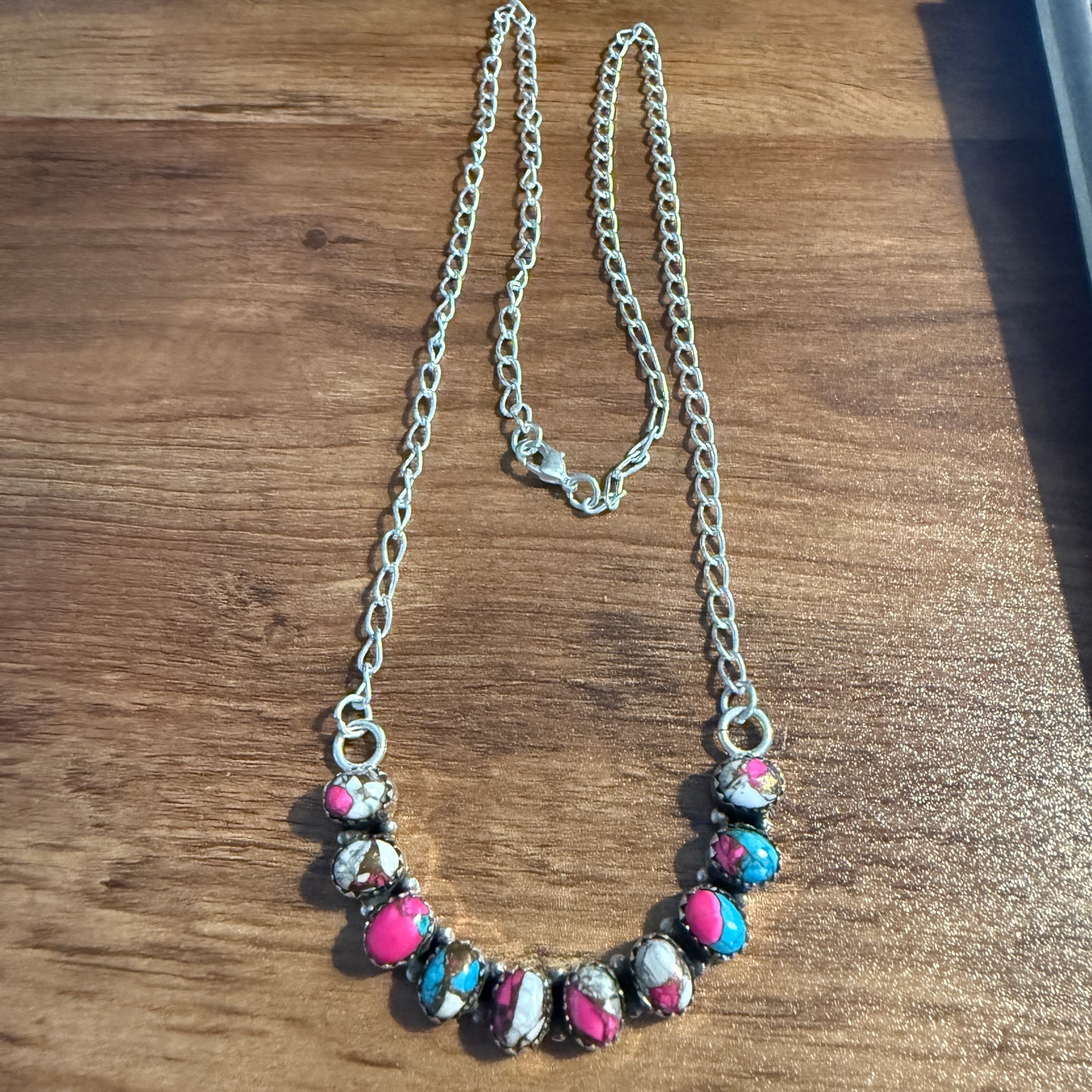Cotton Candy Dalhia Turquoise Gemstone Necklace Silver