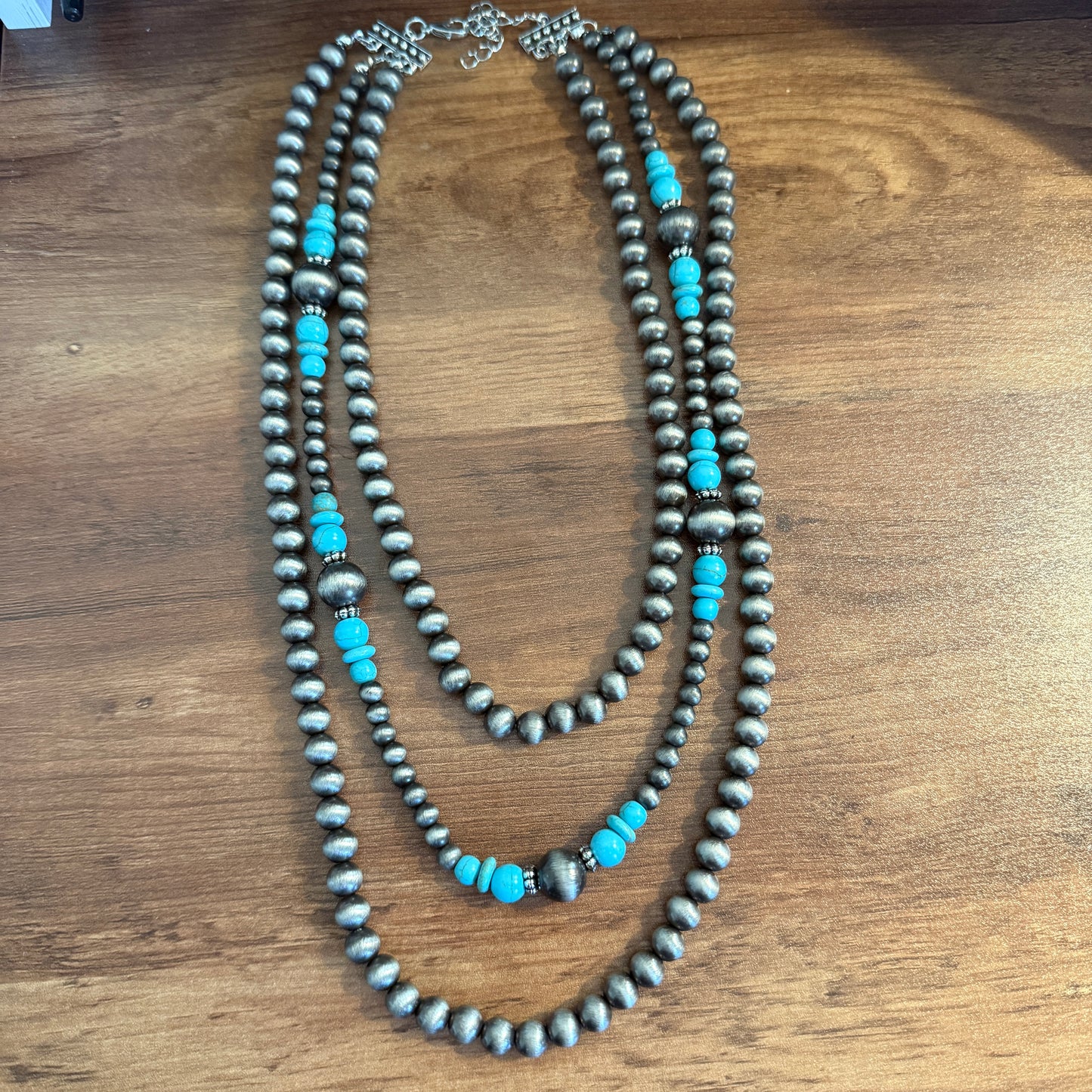Vintage Style Multi Layer Turquoise Faux Pearl Necklace