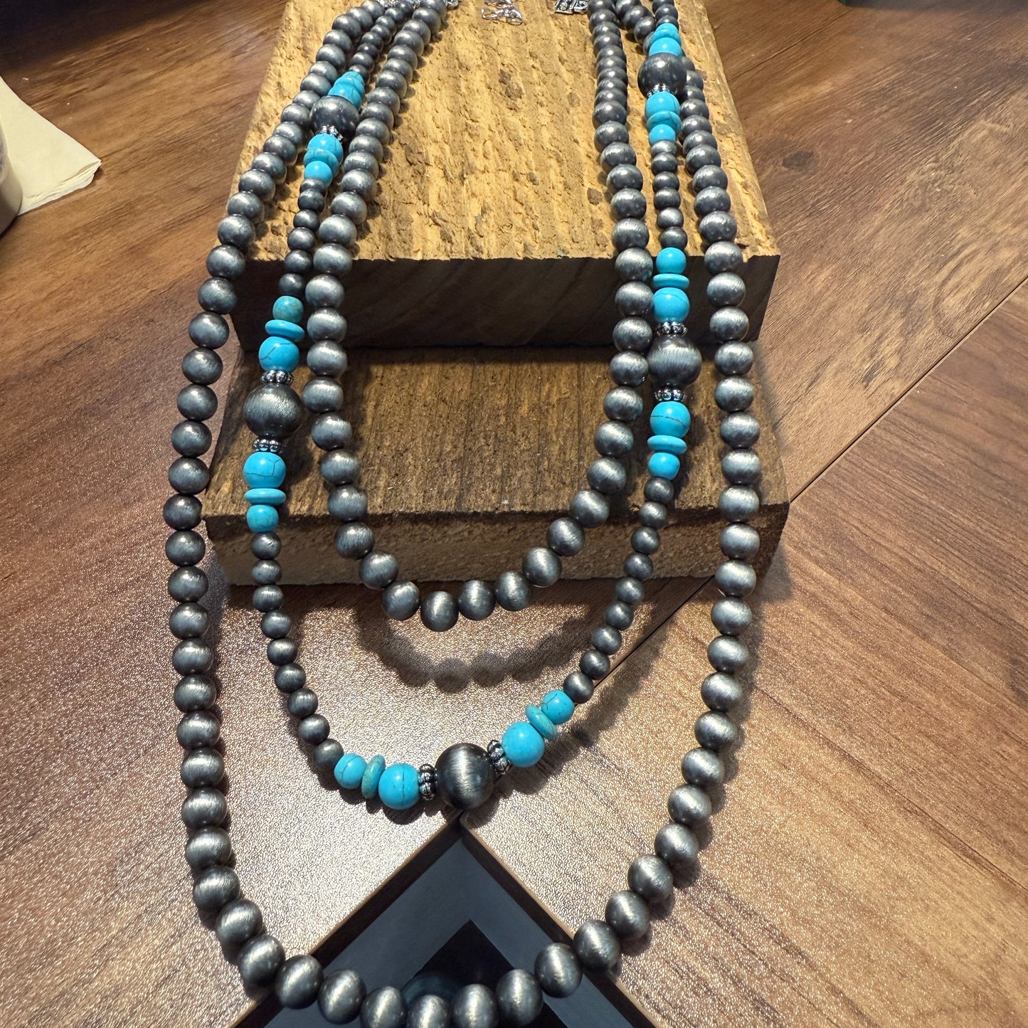 Vintage Style Multi Layer Turquoise Faux Pearl Necklace