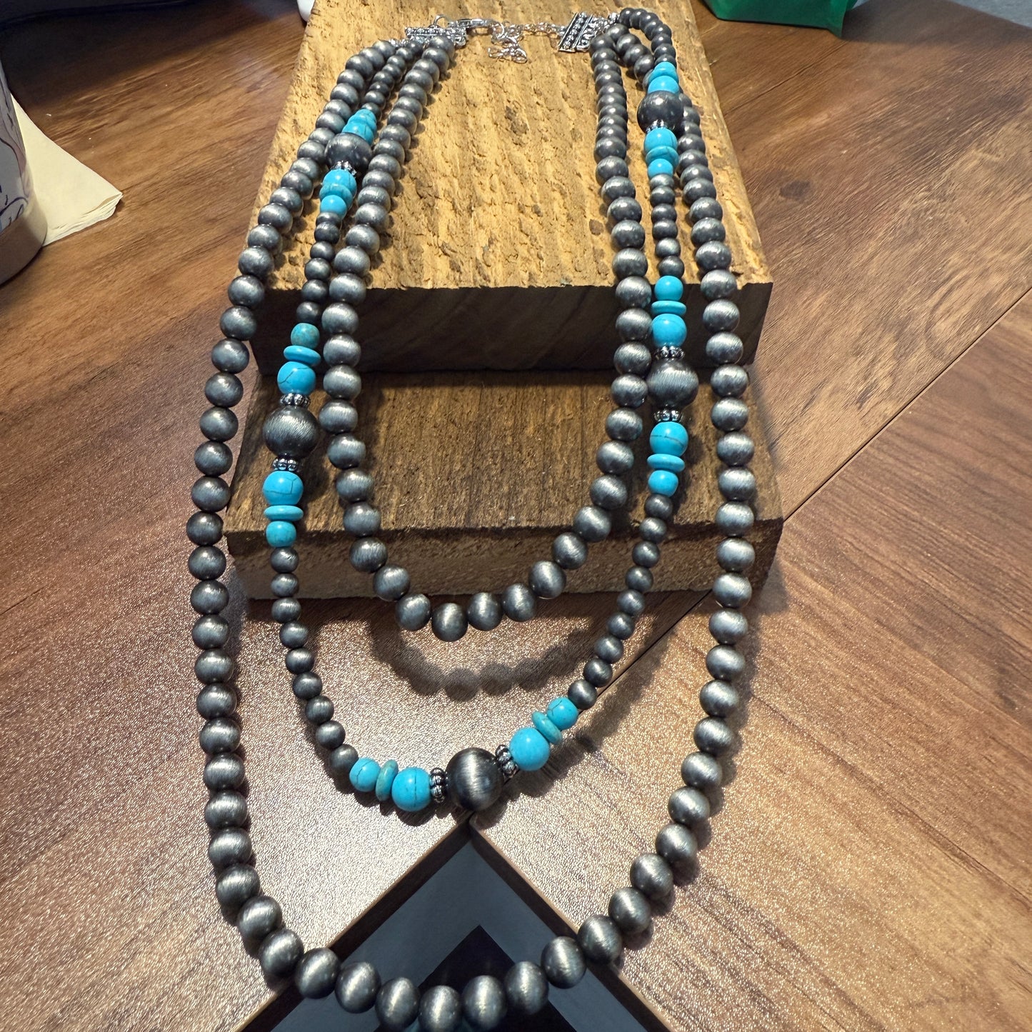 Vintage Style Multi Layer Turquoise Faux Pearl Necklace