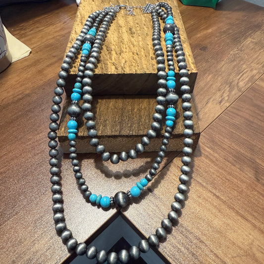 Vintage Style Multi Layer Turquoise Faux Pearl Necklace