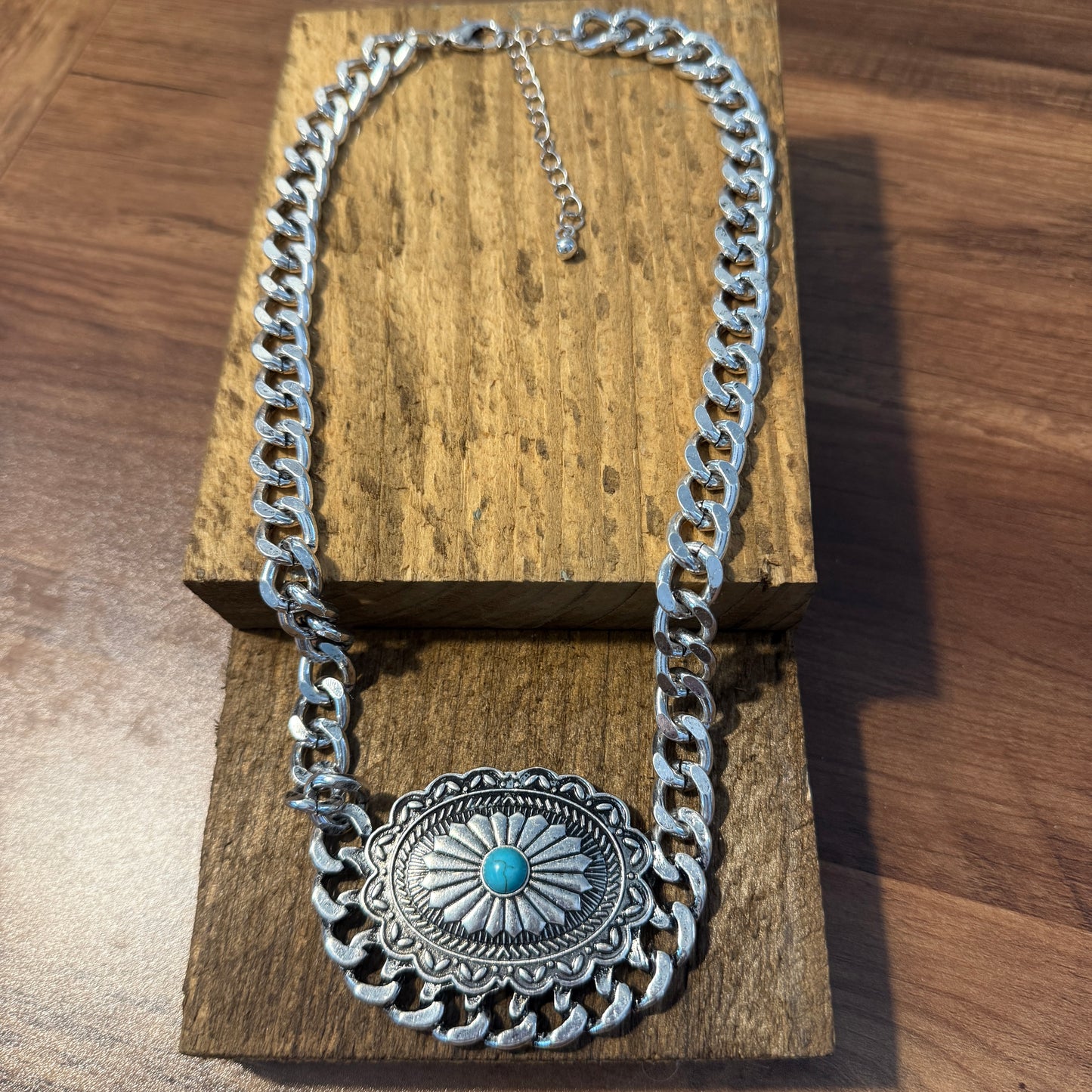 Western Concho Chain Necklace with Extender and Pendant