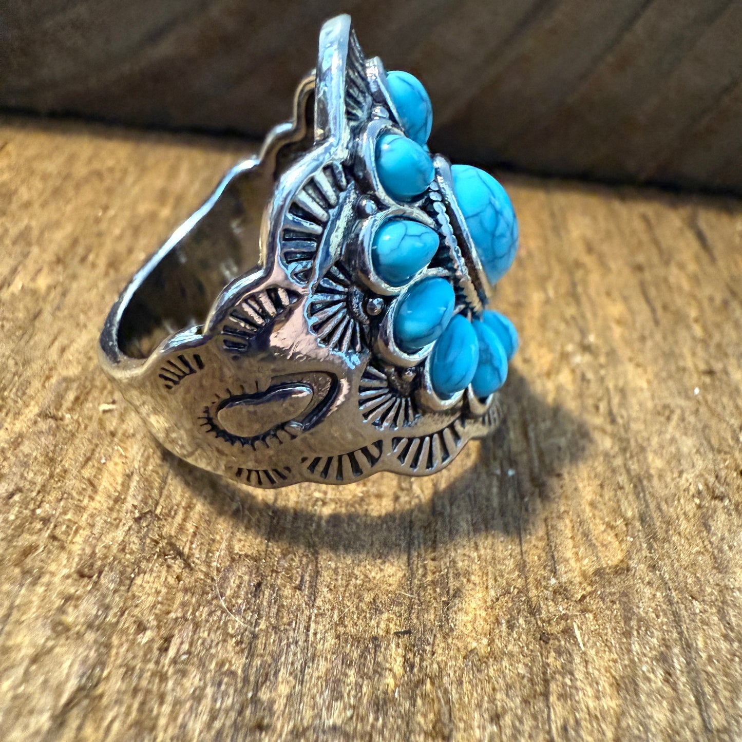 Natural Turquoise Handcrafted Cuff Ring In Multiple Sizes