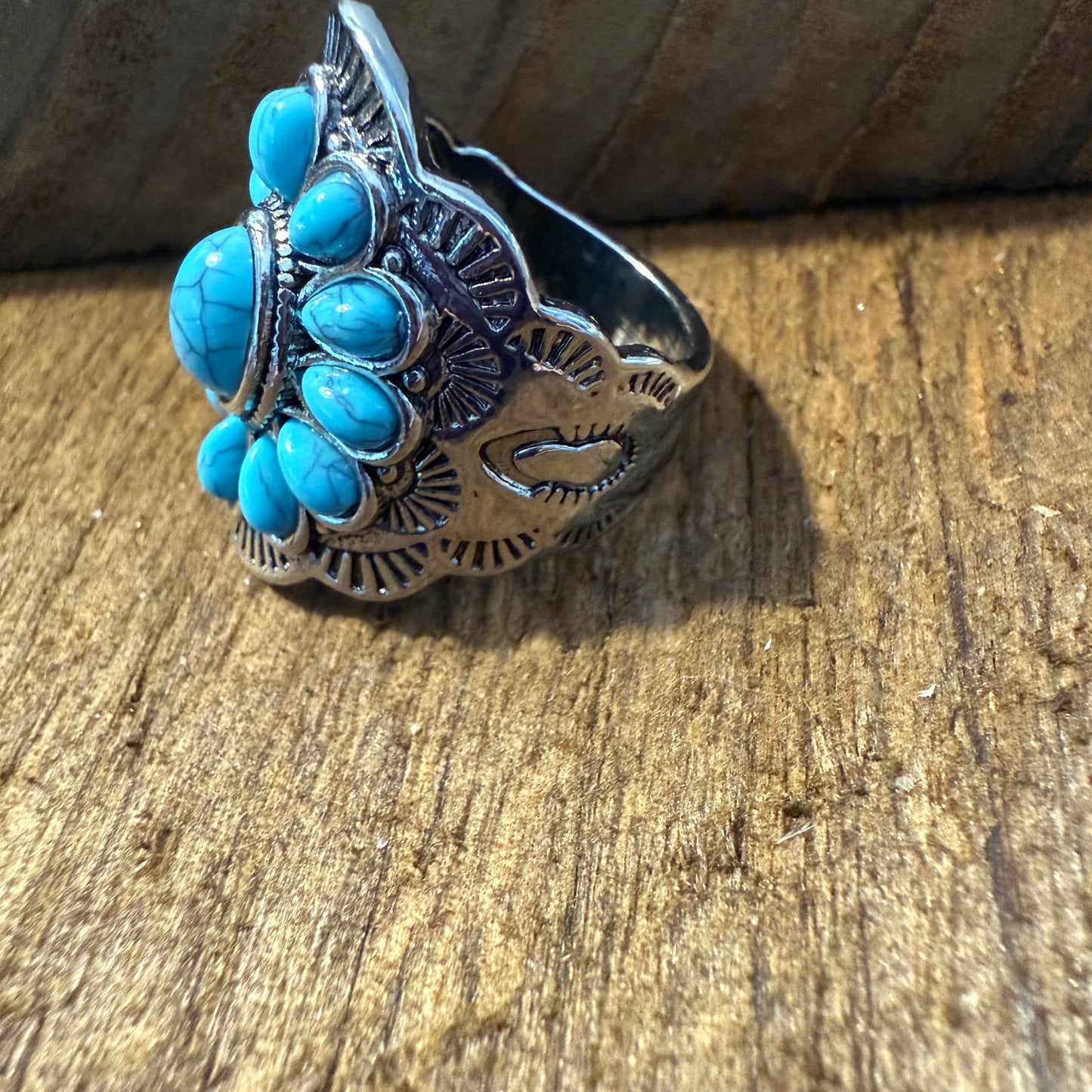 Natural Turquoise Handcrafted Cuff Ring In Multiple Sizes