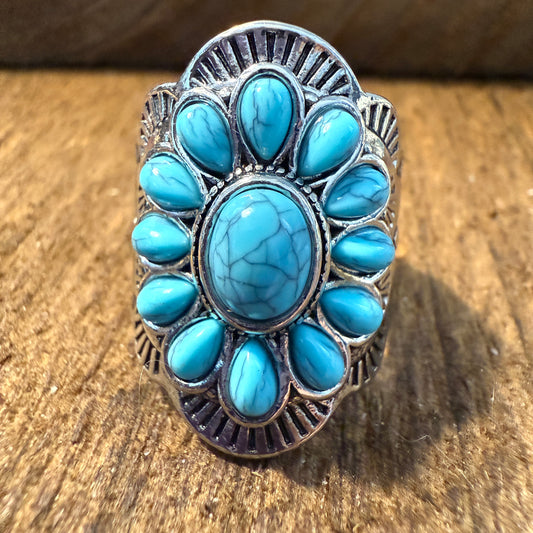 Natural Turquoise Handcrafted Cuff Ring In Multiple Sizes