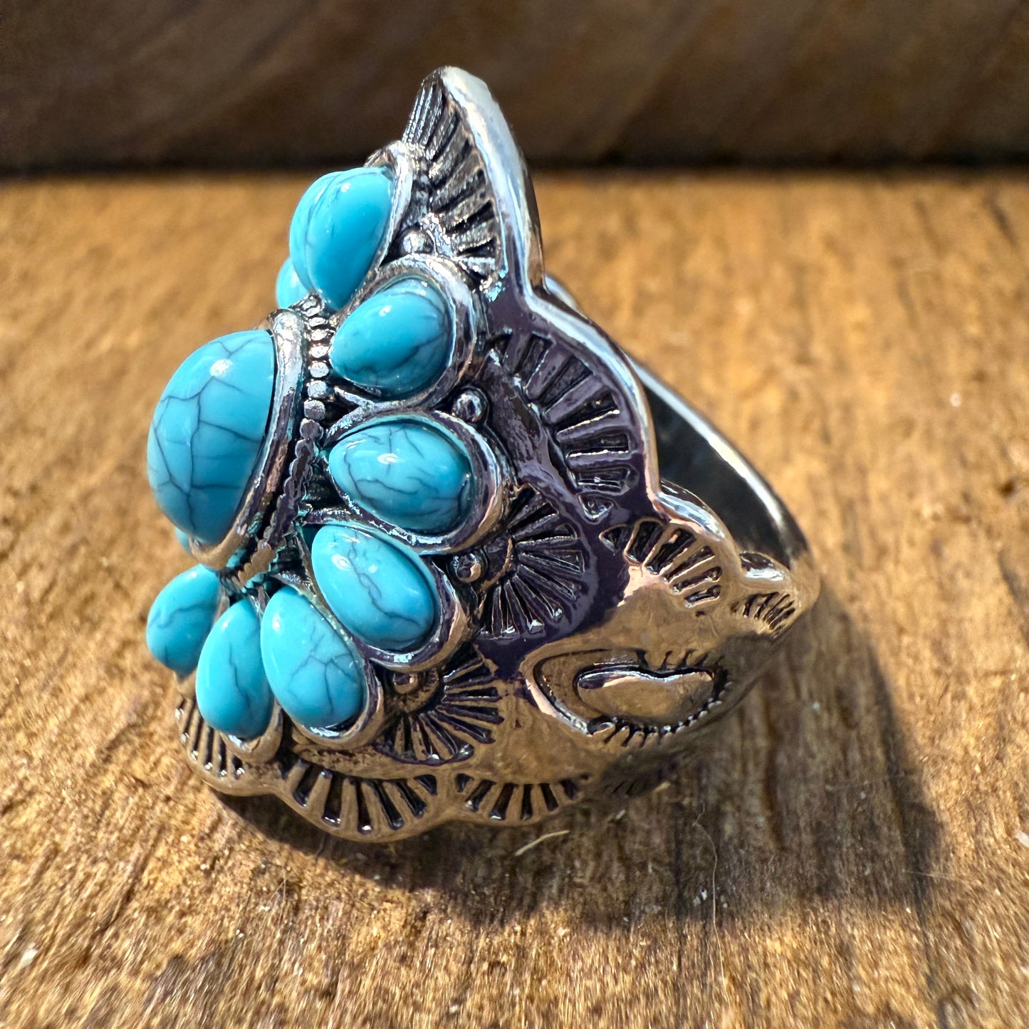 Natural Turquoise Handcrafted Cuff Ring In Multiple Sizes
