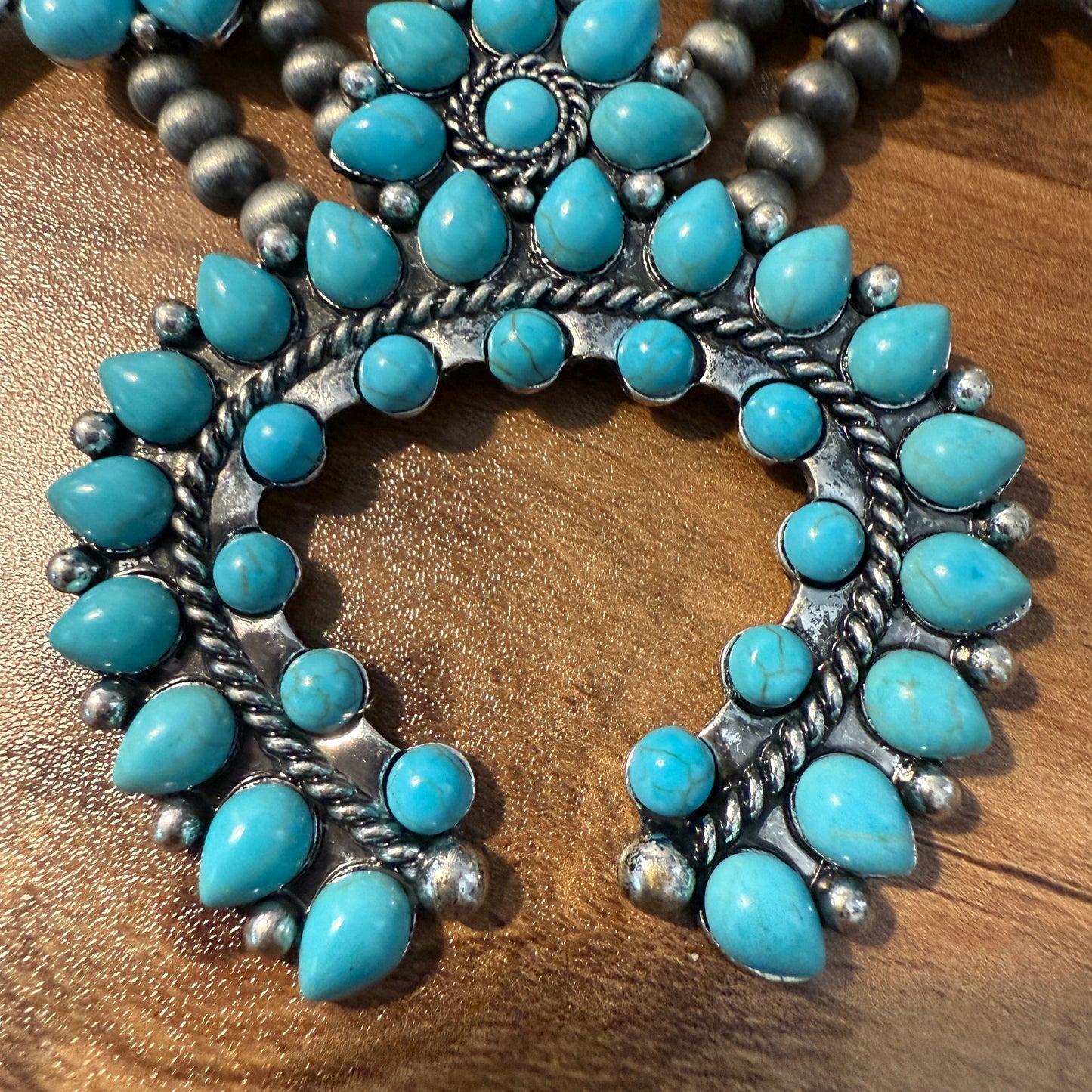 Squash Blossom Necklace with Turquoise Pendant Southwestern Jewelry