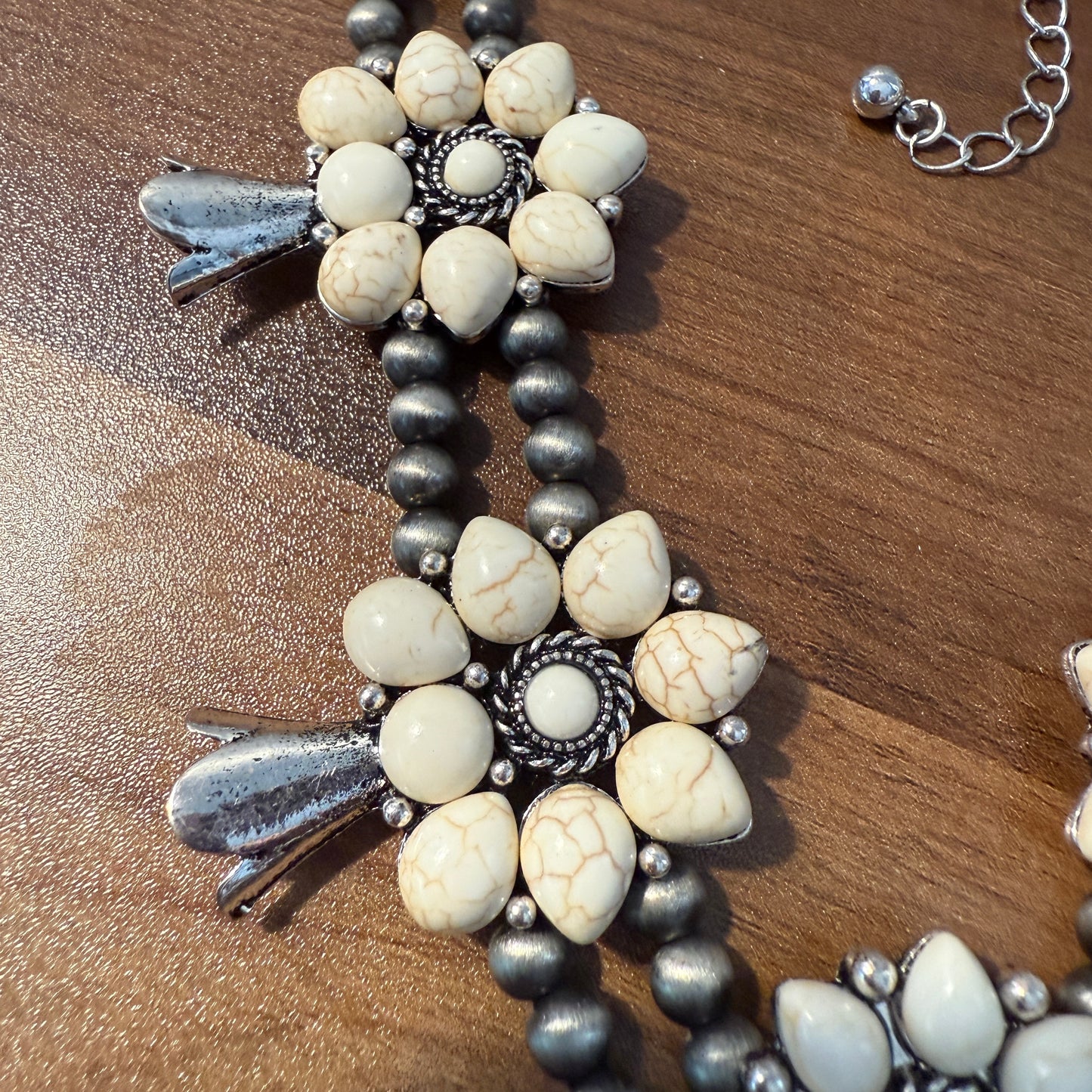 Squash Blossom Necklace Western Pendant with Turquoise and White Stones