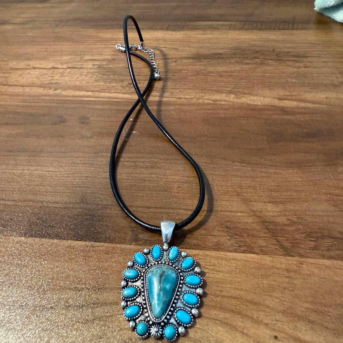 Western Thunderbird Pendant Necklace with Turquoise Conch and Burnished Silver Finish