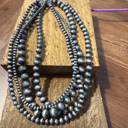 Four Strand Faux Pearl Necklace With Extender Layered Beads