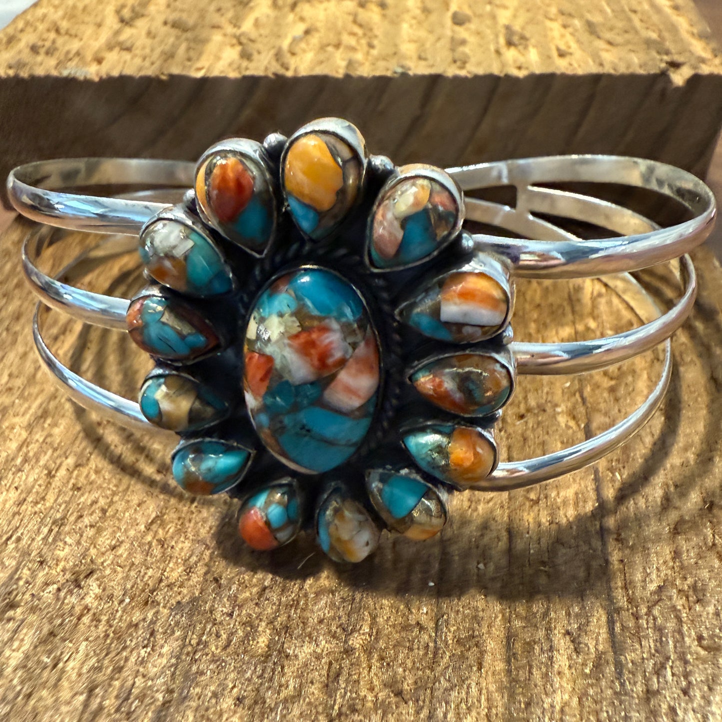 Spiny Oyster Turquoise Gemstone Cuff Sterling Silver