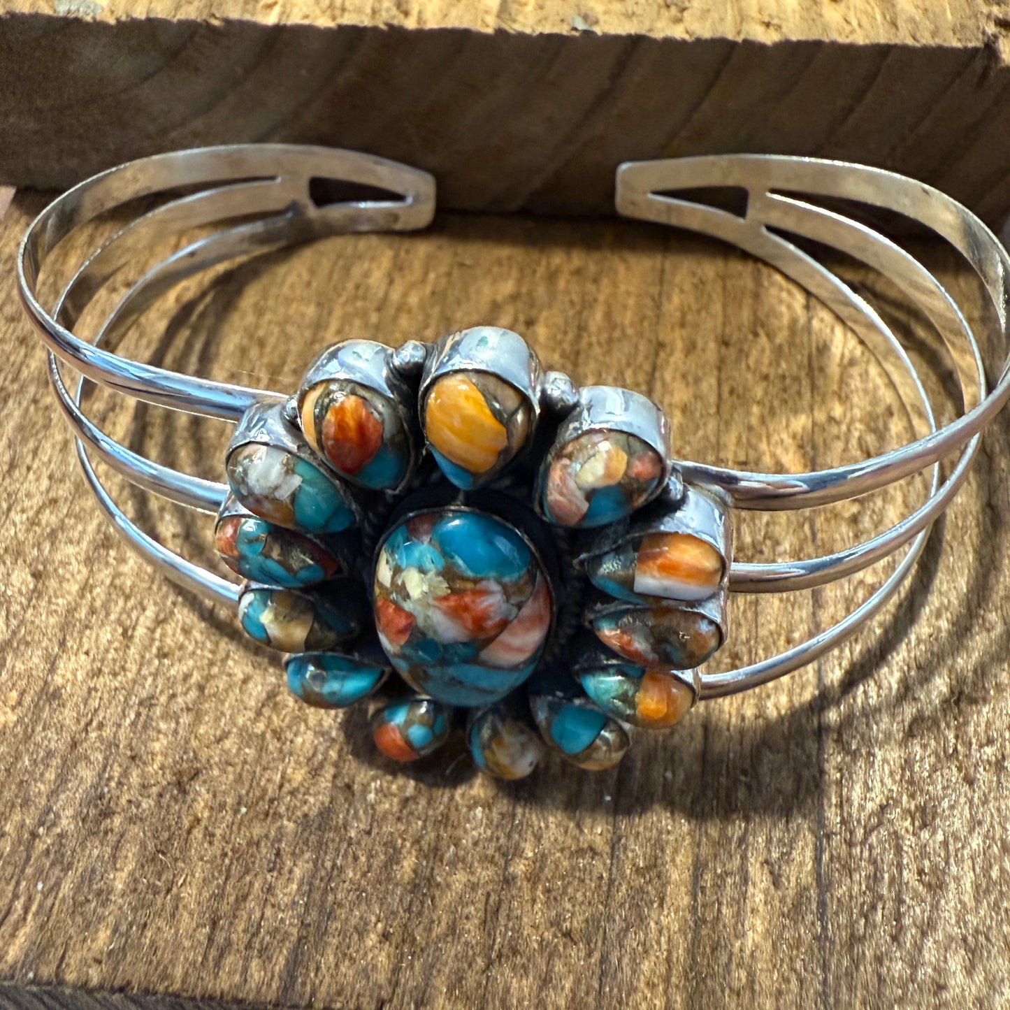 Spiny Oyster Turquoise Gemstone Cuff Sterling Silver