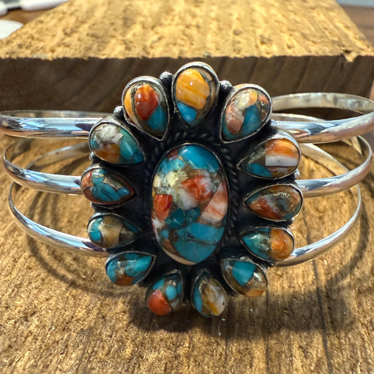 Spiny Oyster Turquoise Gemstone Cuff Sterling Silver