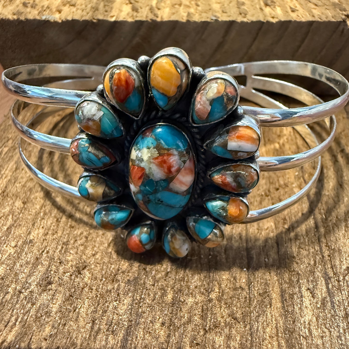 Spiny Oyster Turquoise Gemstone Cuff Sterling Silver