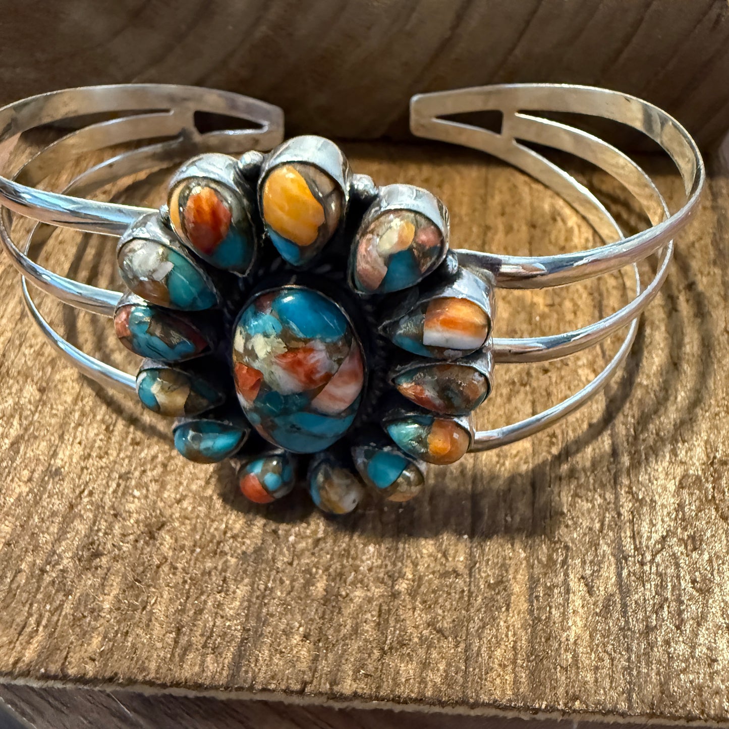 Spiny Oyster Turquoise Gemstone Cuff Sterling Silver