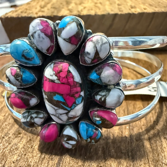 Cotton Candy Turquoise Dahlia Stone Sterling Silver Cuff