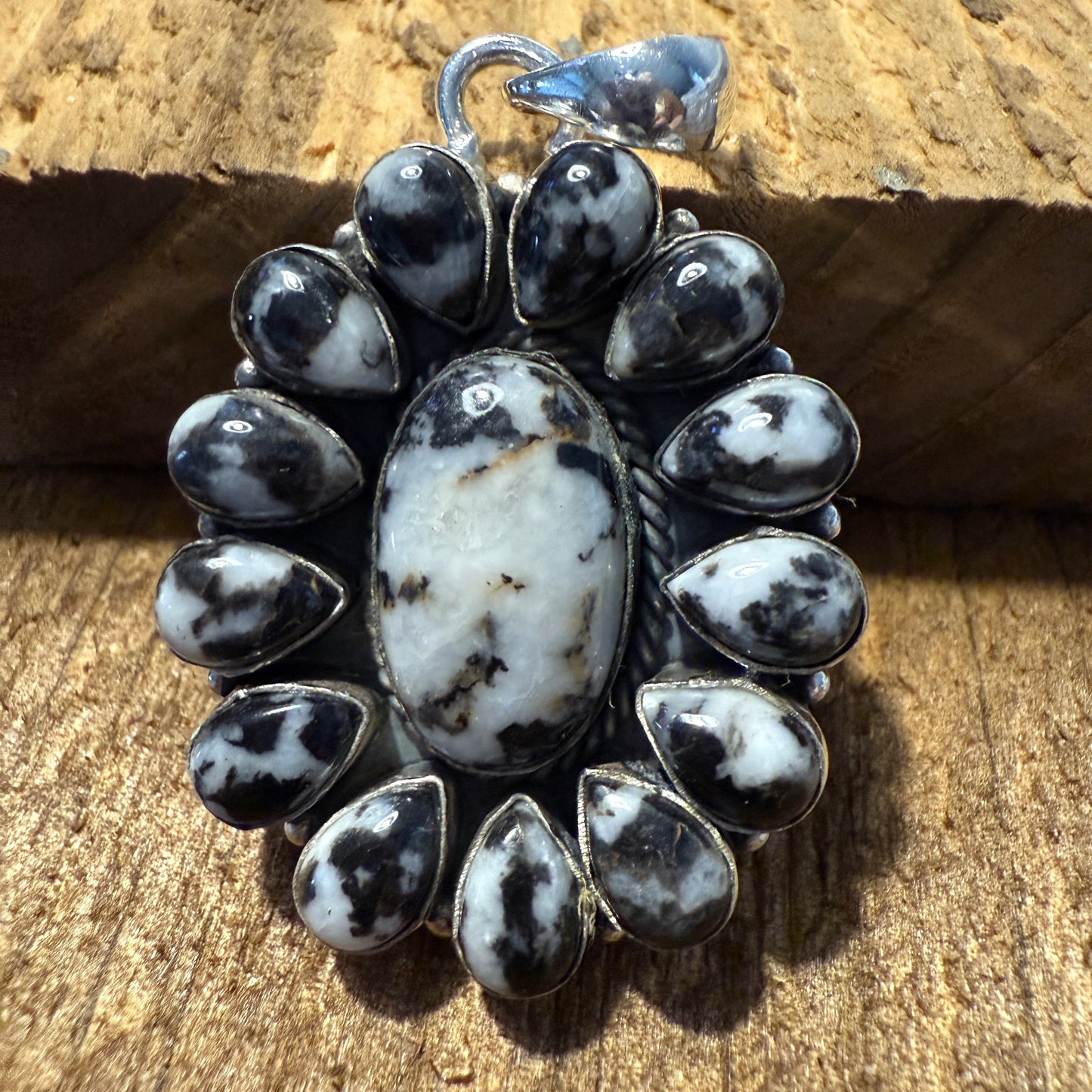 White Buffalo Dahlia Turquoise Gemstone Navajo Pendant