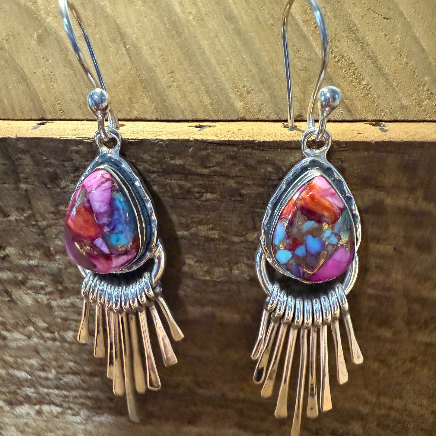 Pink Dahlia Turquoise Sterling Silver Dangle Earrings