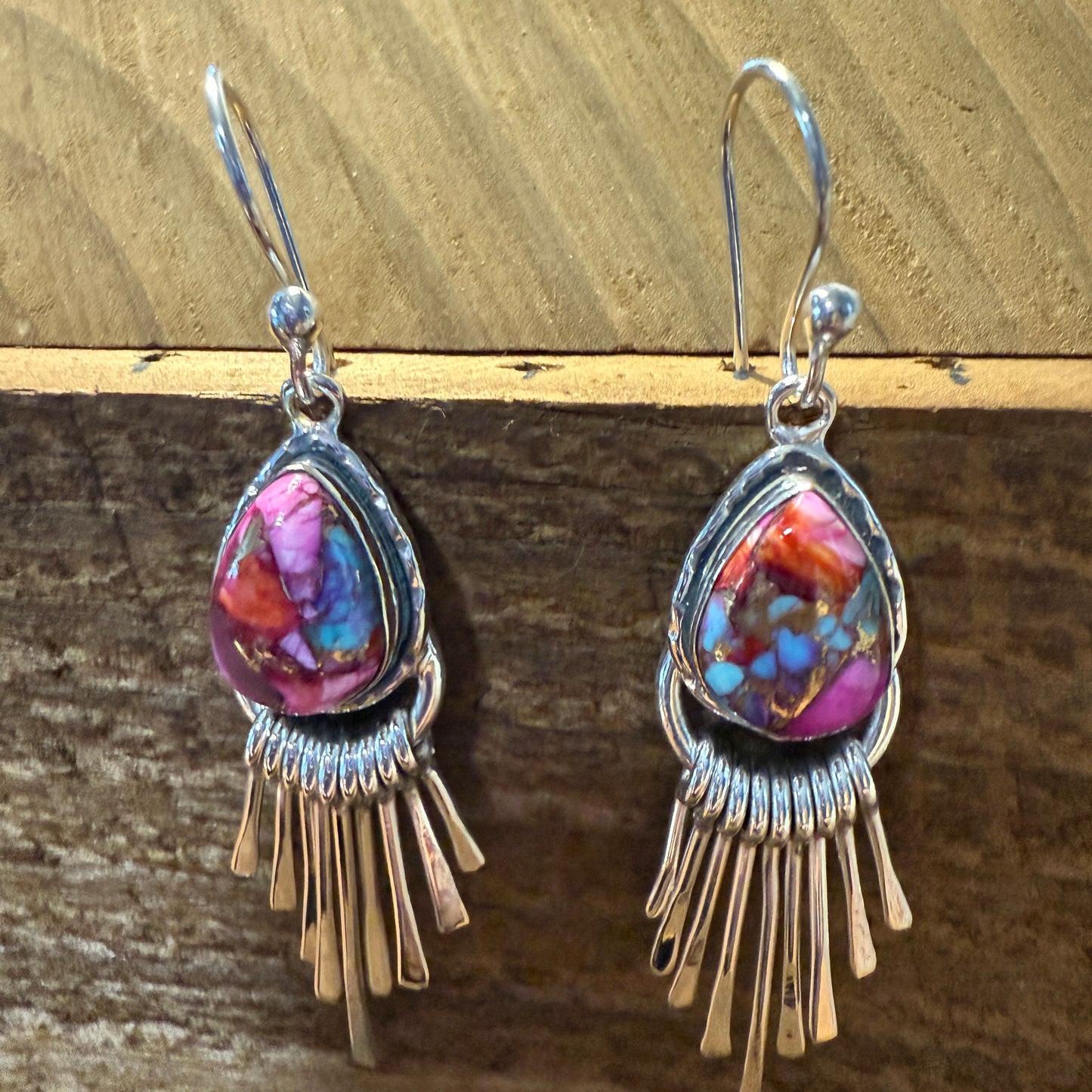 Pink Dahlia Turquoise Sterling Silver Dangle Earrings