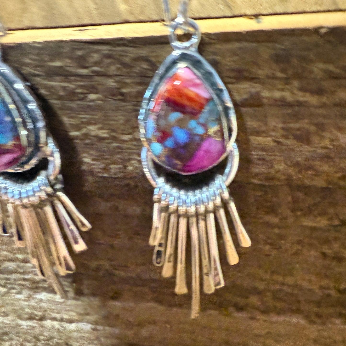 Pink Dahlia Turquoise Sterling Silver Dangle Earrings