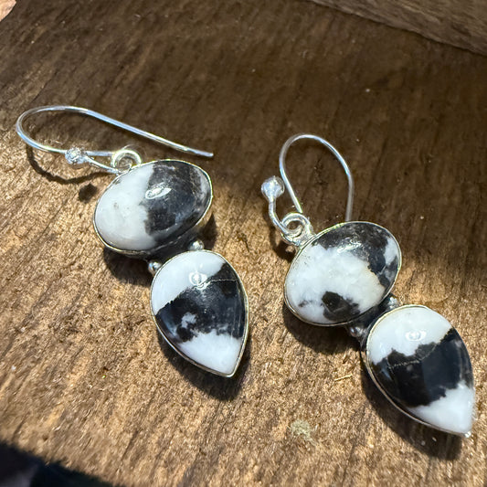 White Buffalo Turquoise Dahlia Sterling Silver Earrings