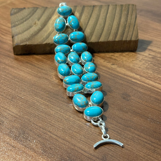 Blue Copper Dahlia Turquoise Gemstone Sterling Bracelet