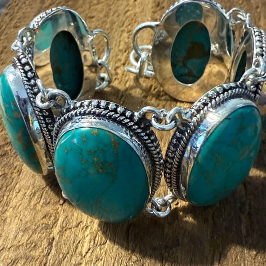 Copper Turquoise Sterling Silver Link Bracelet Gift Box