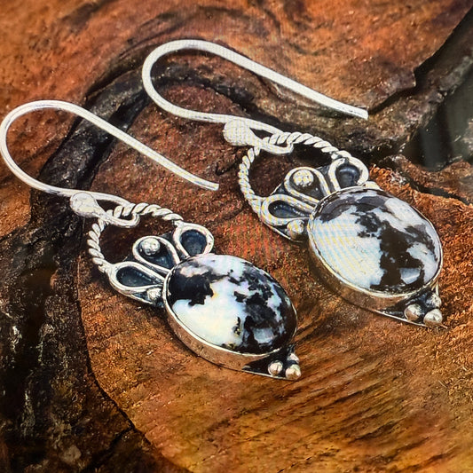 White Buffalo Dahlia Turquoise Sterling Silver Earrings