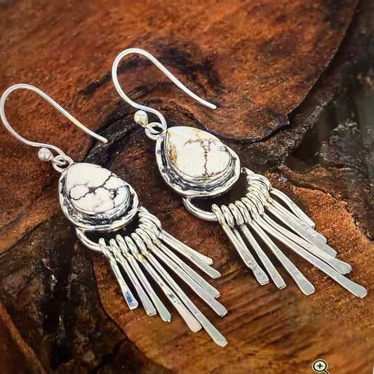 Wild Horse Dahlia Turquoise Silver Dangle Earrings 2.7In