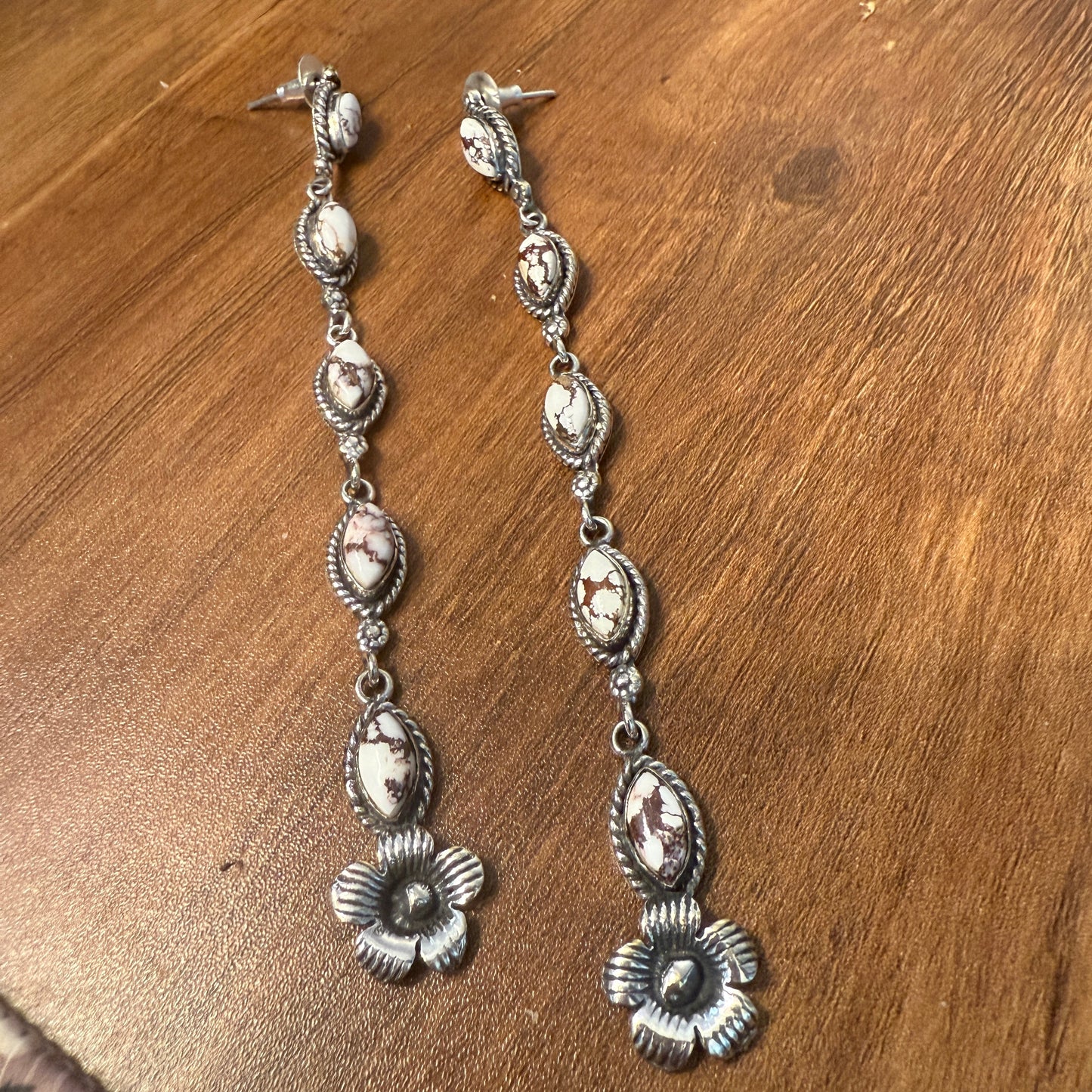 Wild Horse Turquoise Gemstone Sterling Silver Handmade Stud Earrings, 4.5 inches