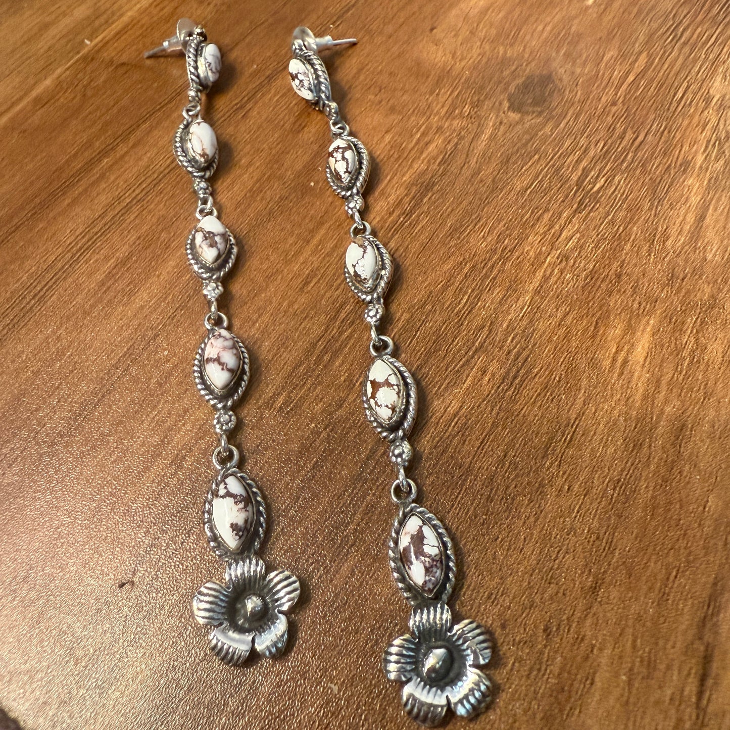 Wild Horse Turquoise Gemstone Sterling Silver Handmade Stud Earrings, 4.5 inches