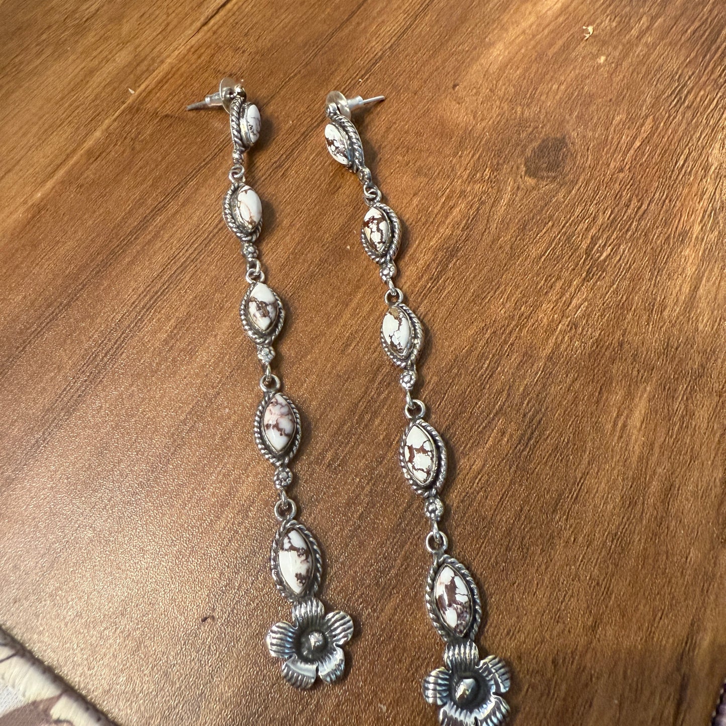 Wild Horse Turquoise Gemstone Sterling Silver Handmade Stud Earrings, 4.5 inches