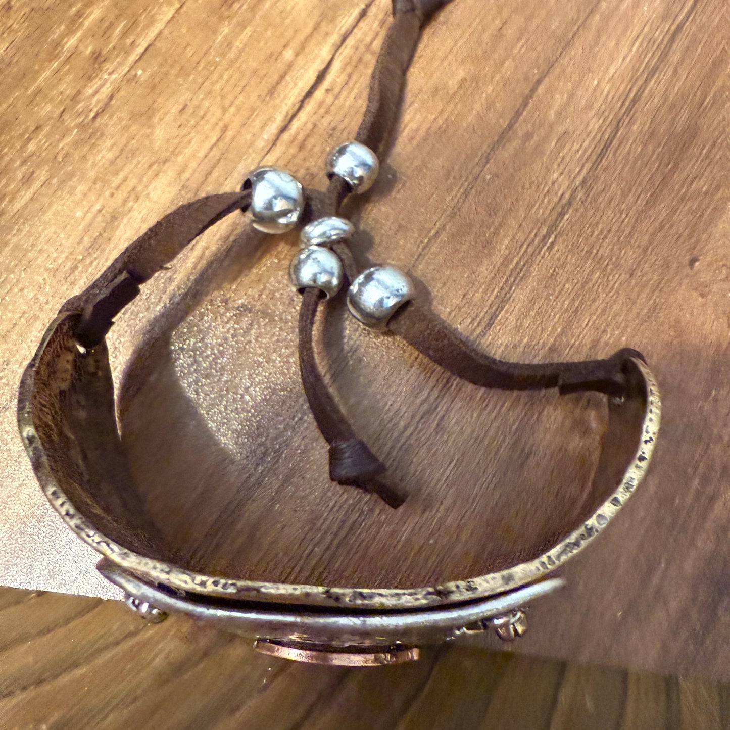 Walk By Faith Cross Patina Bracelet Cuff Gold With Adjustable Leather Strap