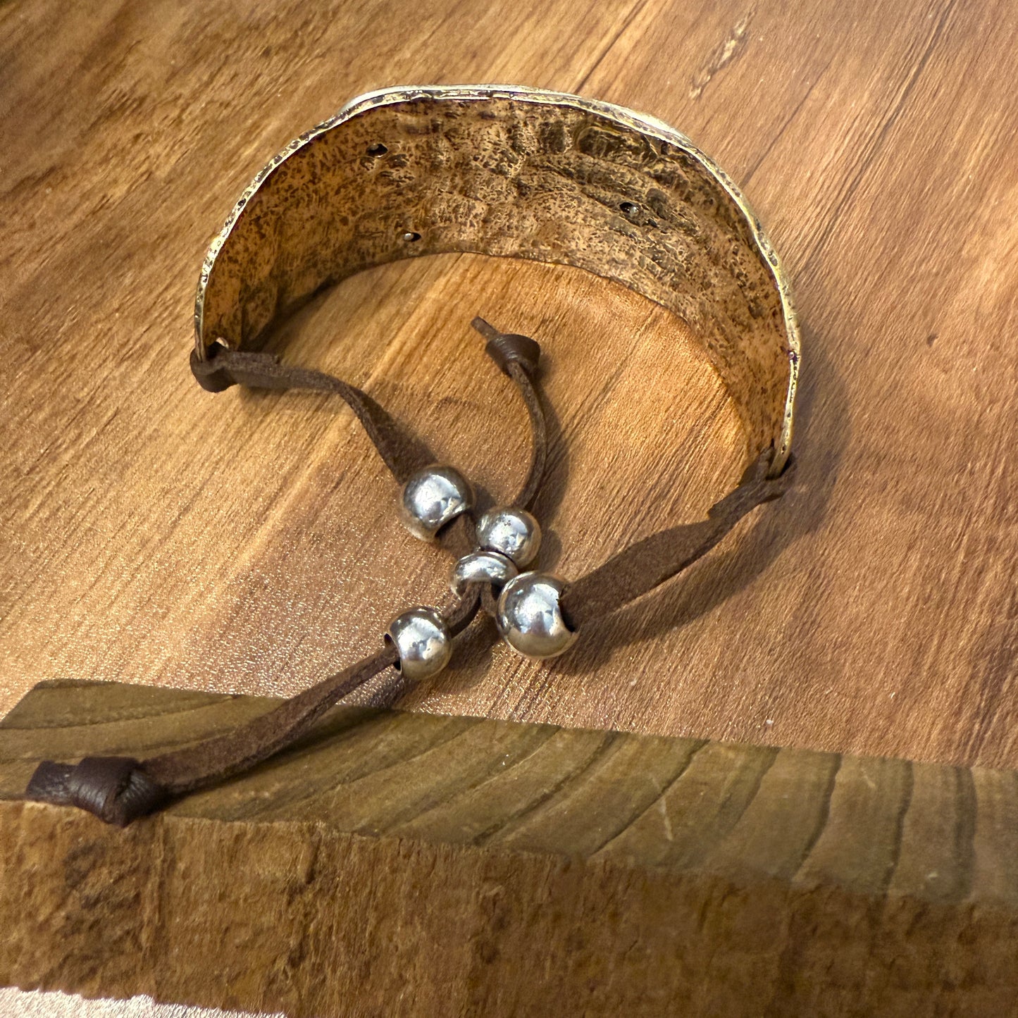 Walk By Faith Cross Patina Bracelet Cuff Gold With Adjustable Leather Strap